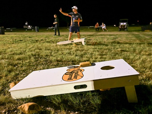 A corn hole board