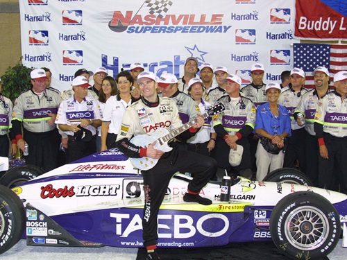 Buddy Lazier celebrates winning in Nashville.