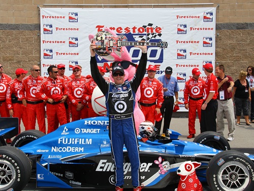 Scott Dixon celebrates winning in Nashville.