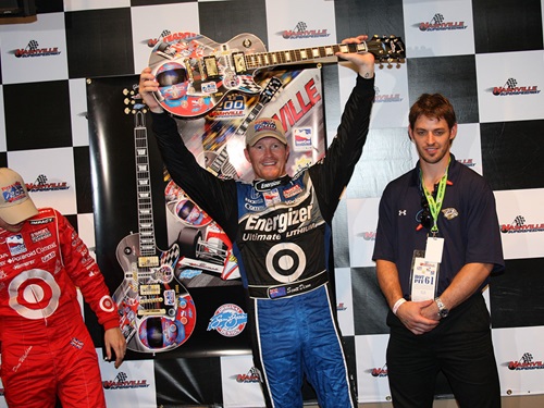 Scott Dixon celebrates winning in Nashville.