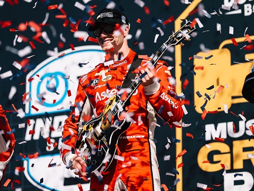 Josef Newgarden celebrates winning in Nashville.