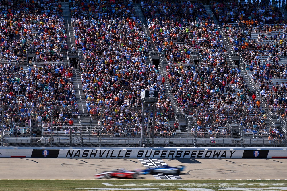 Image of the grandstand at the 2025 Borchetta Bourbon Music City Grand Prix presented by WillScot