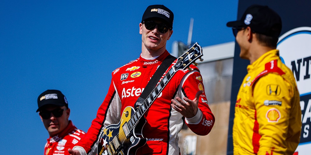 Josef Newgarden on the victory podium